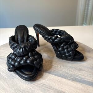Alexandre Birman Clarita Knot Braided Leather Heels Black Sandals EU 35 US 5